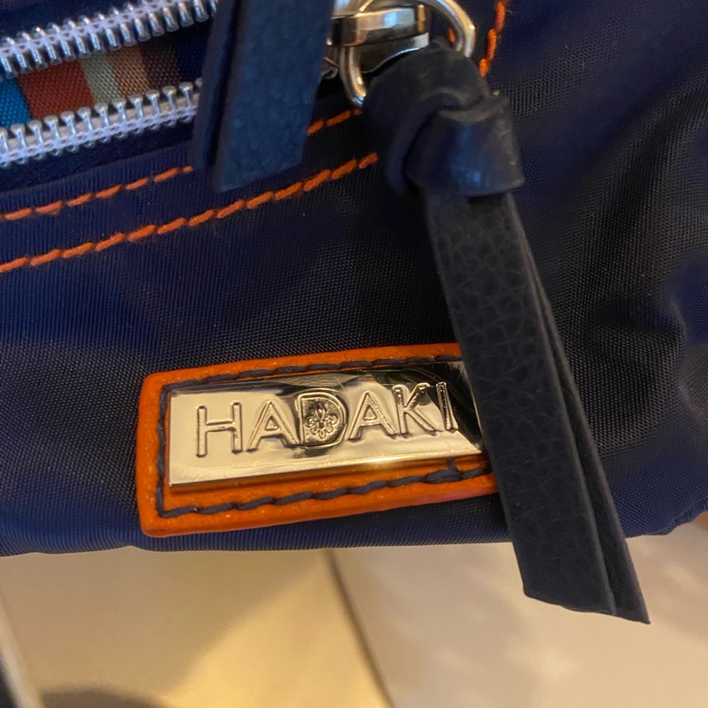 HADAKI purse New Orleans Navy Blue with orange accented striped pockets - Picture 8 of 11